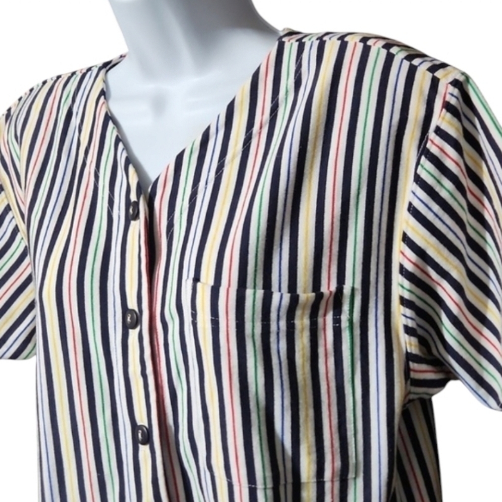 Liz Claiborne Lizsport Colorful Vintage Striped Short Sleeve Shirt - Picture 2 of 5